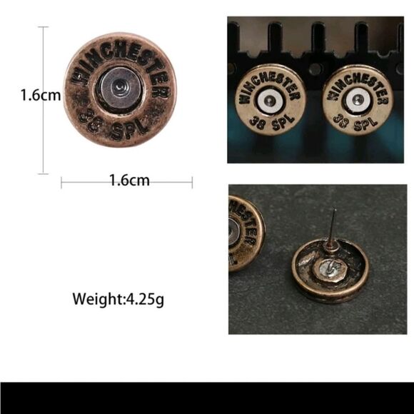 New Fp WINCHESTER 38 spl  BULLET western Cowboy Stud Earrings - Picture 4 of 9